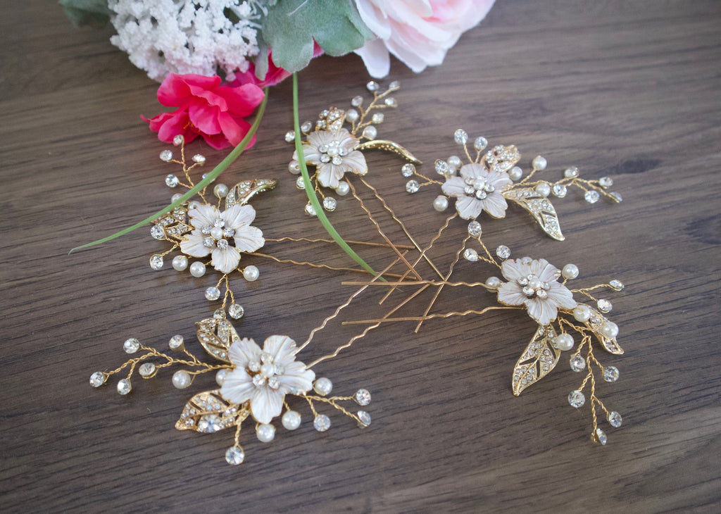 Wedding Hair Accessory Floral Bridal Hair Accessory Bridal Hair pins Floral Bridal Hair piece Bridal Hair Jewelry Bridesmaids Hair Pins