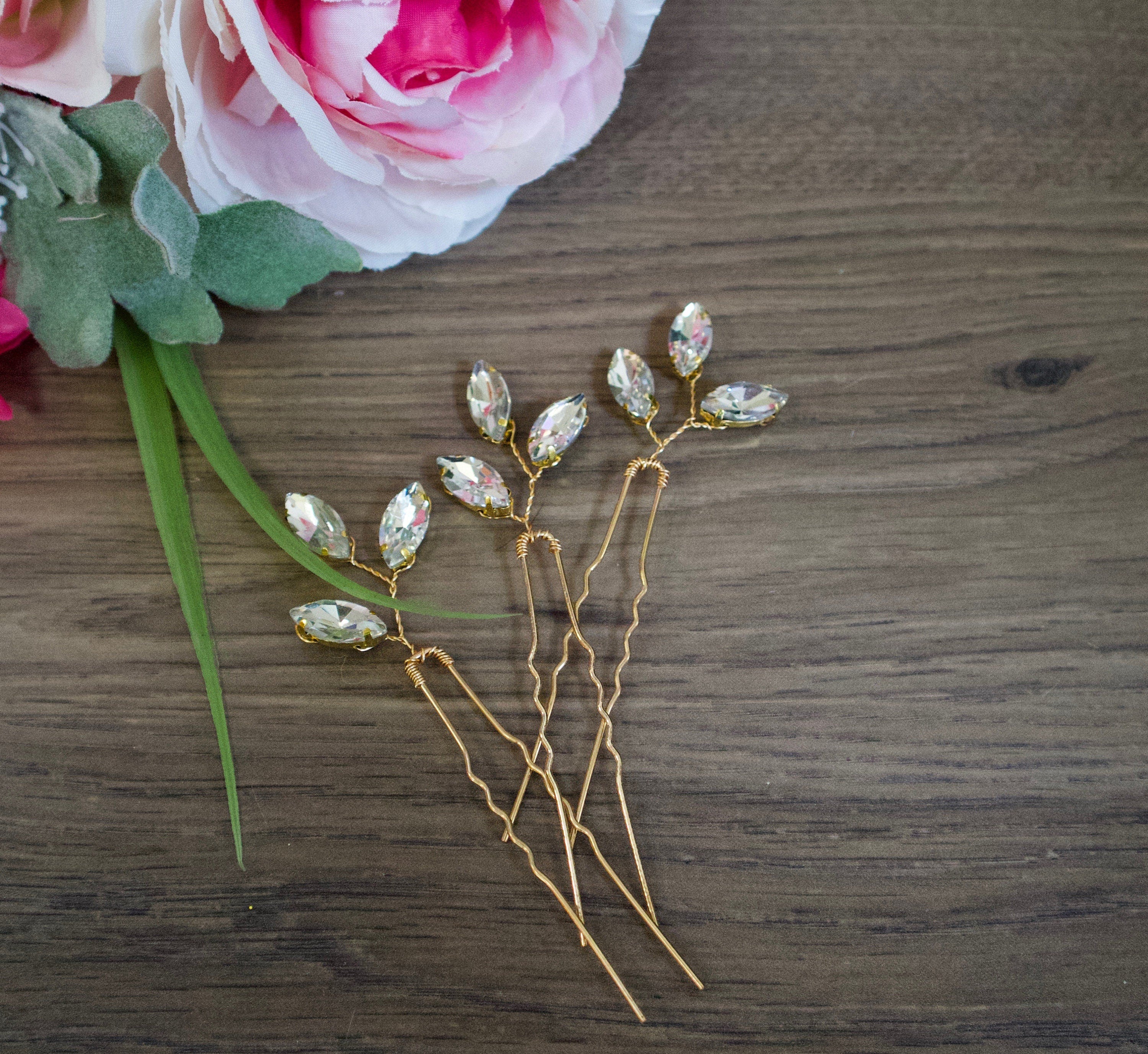 Crystal Hair pins Bridal hair pins Crystal Wedding hair pins Gold Bridal hair pins Silver Wedding hair pins Bridesmaids hair pins Crystal