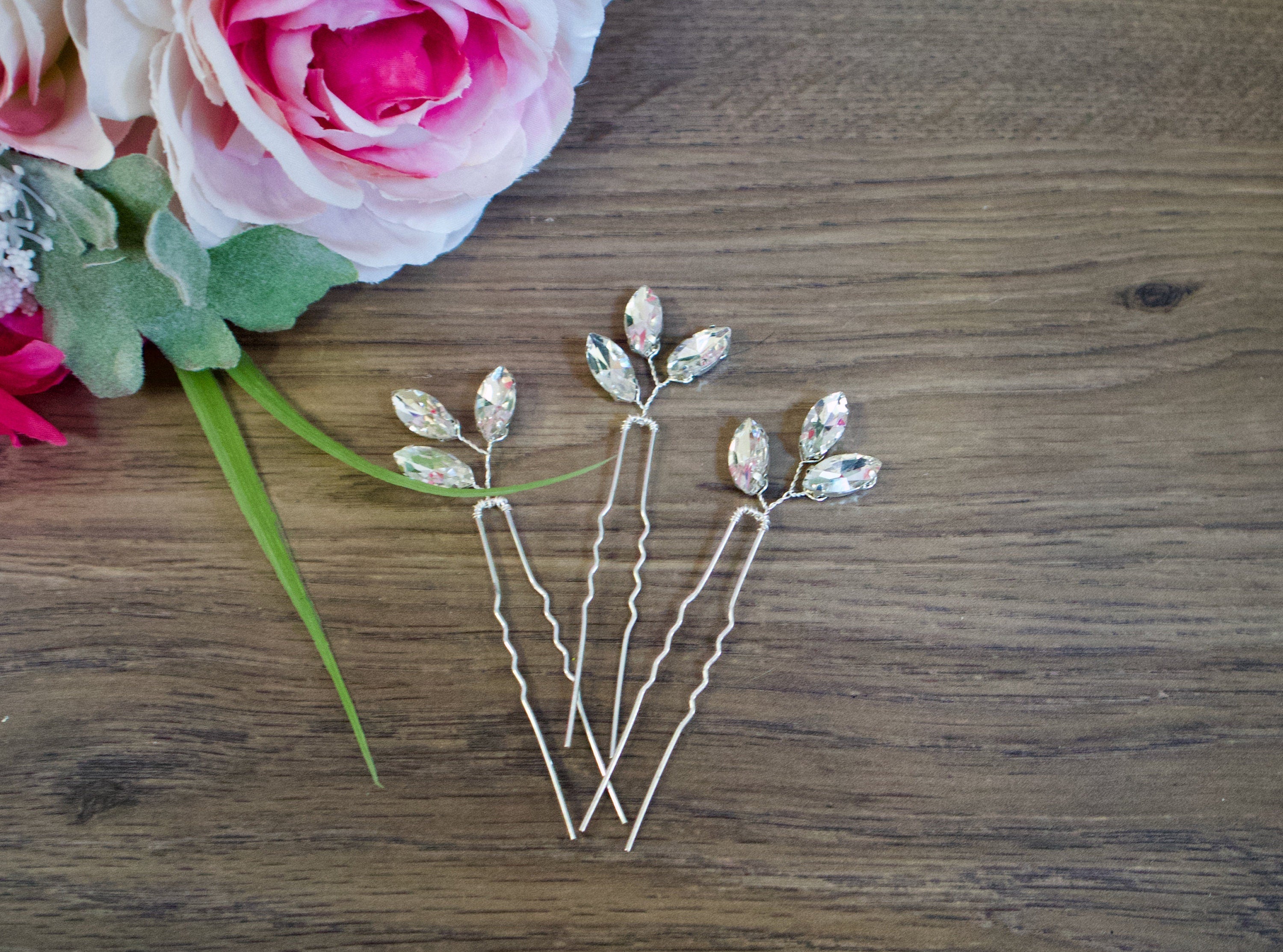 Crystal Hair pins Bridal hair pins Crystal Wedding hair pins Gold Bridal hair pins Silver Wedding hair pins Bridesmaids hair pins Crystal