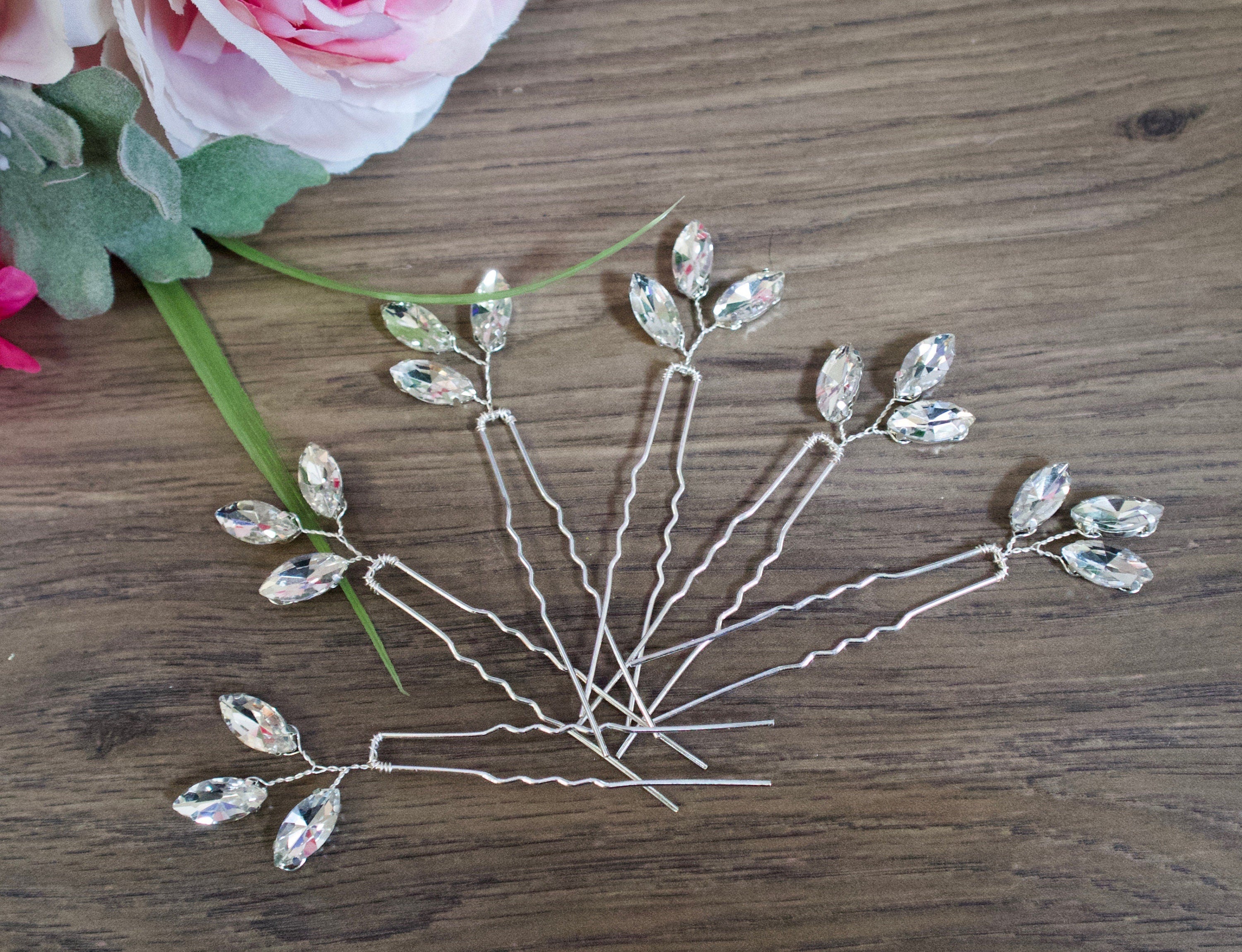 Crystal Hair pins Bridal hair pins Crystal Wedding hair pins Gold Bridal hair pins Silver Wedding hair pins Bridesmaids hair pins Crystal