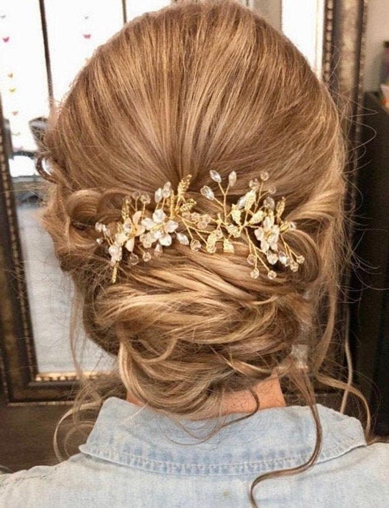 Floral Bridal hair piece Bridal hair vine Gold Bridal headpiece Bridal headband Wedding headband Wedding hair piece Gold hair vine