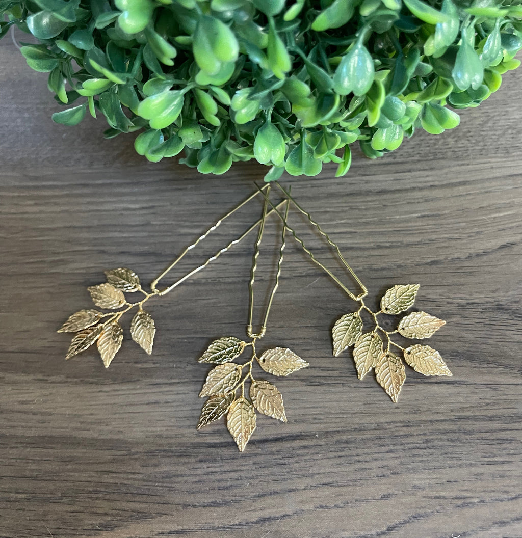 Leaf Hair pins Leaf hair piece Bridal hair pins Gold Bridal hair pins Wedding hair pins Bridesmaids hair pins Leaf hairpins Fall wedding