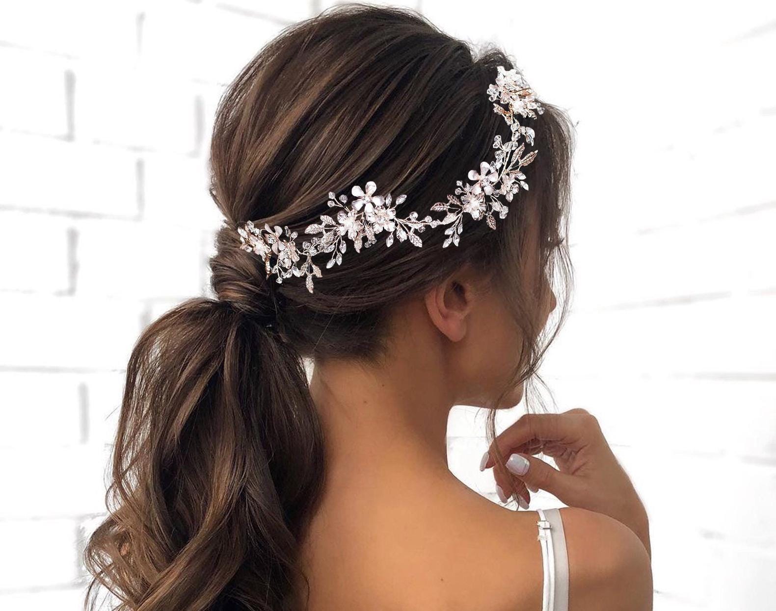 Floral Bridal hair piece Bridal hair vine Gold Bridal headpiece Bridal headband Wedding headband Wedding hair piece Gold hair vine
