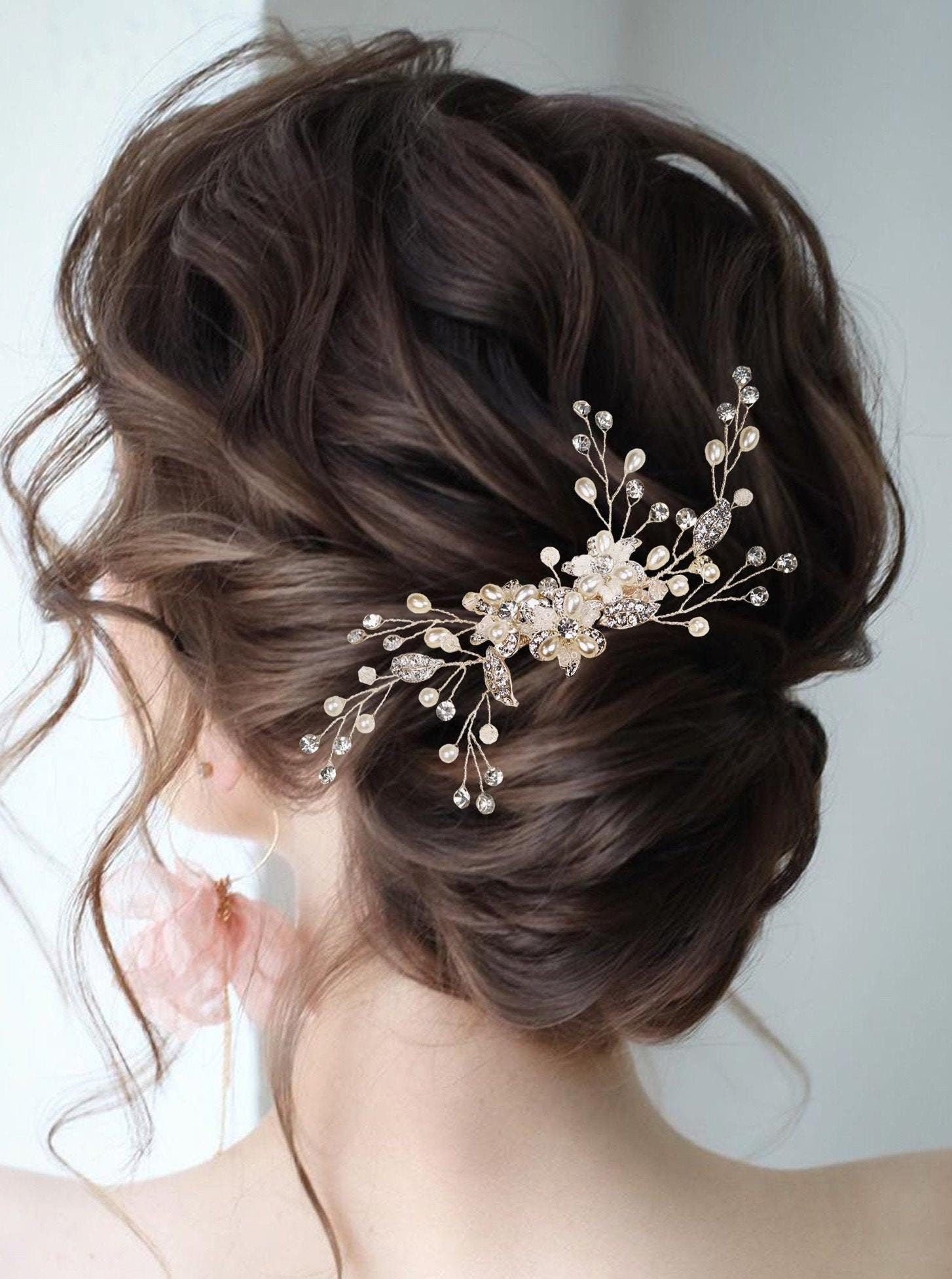 Floral Hair Comb Crystal Bridal Hair Comb Floral Bridal Hair Accessory Pearl Hair Comb Bridal Hair Piece Wedding Hair Accessory